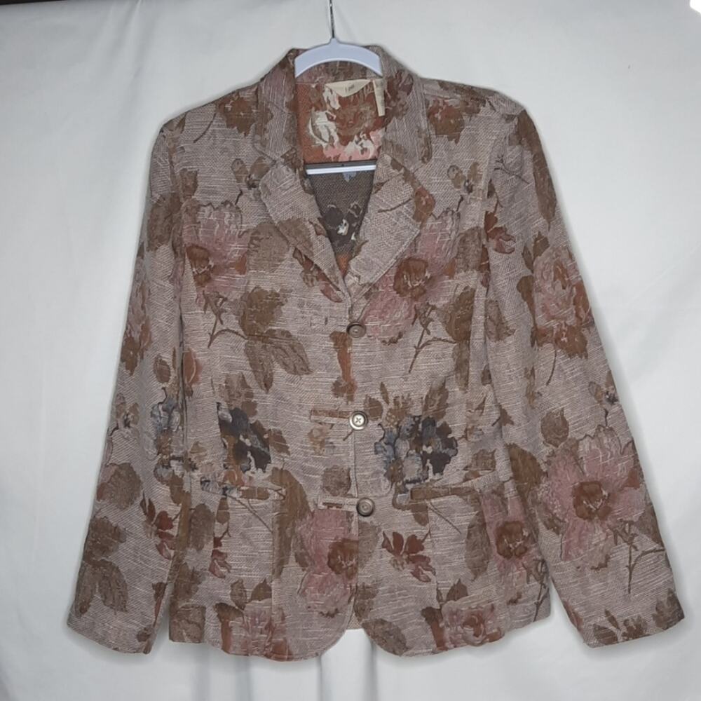 J. Jill Womens Floral Brocade Unlined Jacket Blazer 8T